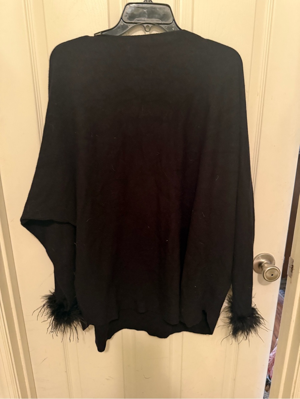 Sioni Black Feather Cuff Poncho-Style Sweater